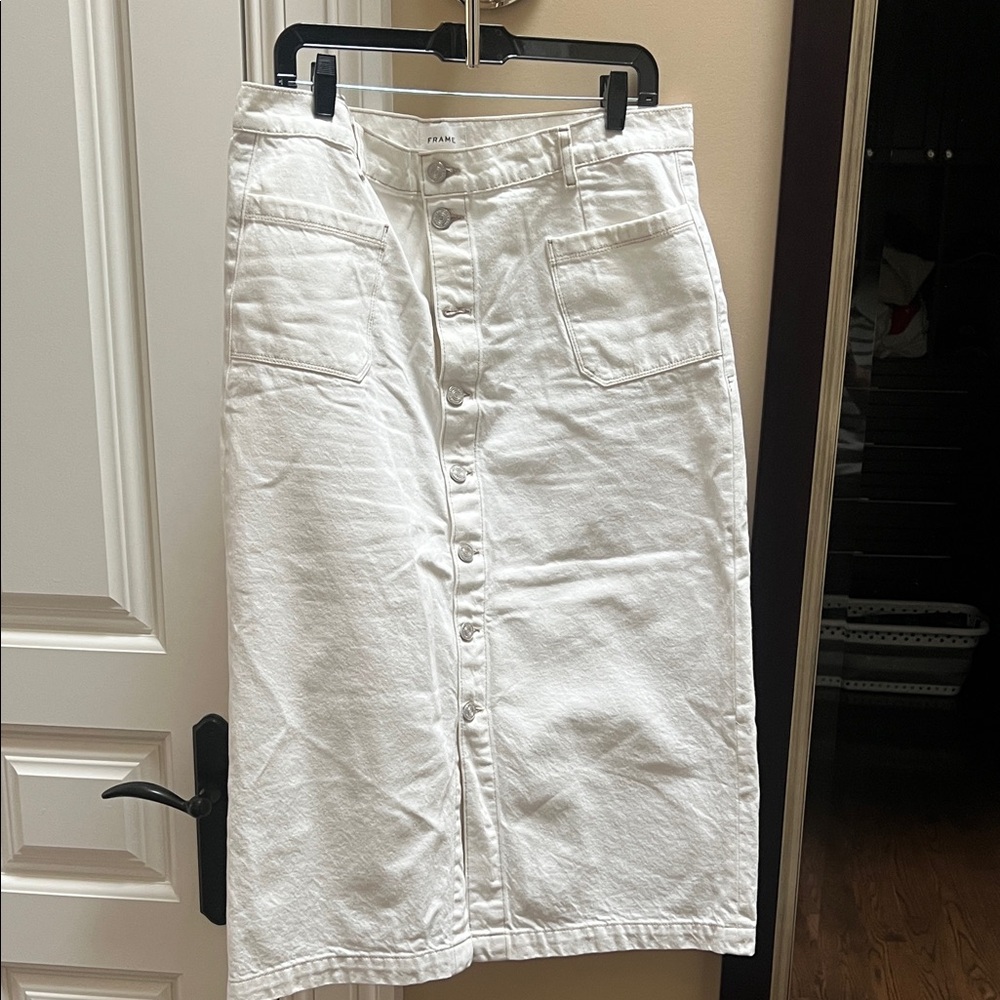 Frame Denim Ivory Button-Down Midi Skirt